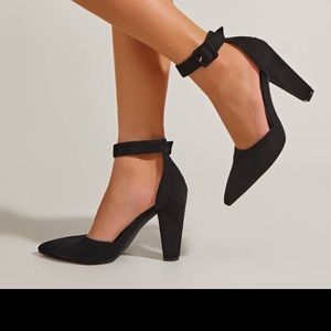 Brand new in original box never worn size 8.5 black ankle strap chunky pumps